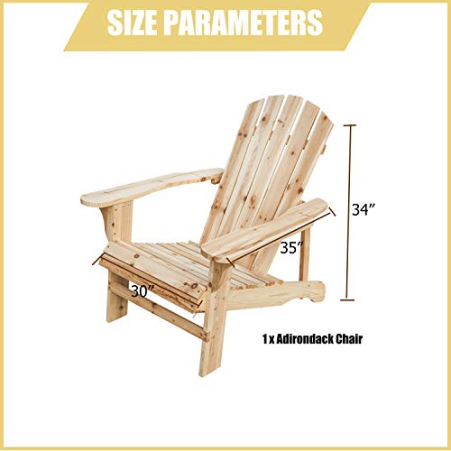 LOKATSE HOME Outdoor Adirondack Chair Weather Resistant for Patio, Deck, Fire Pit, Garden, Porch and Lawn Seating, Natural Wood