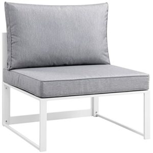 modway fortuna aluminum outdoor patio armless chair in white gray