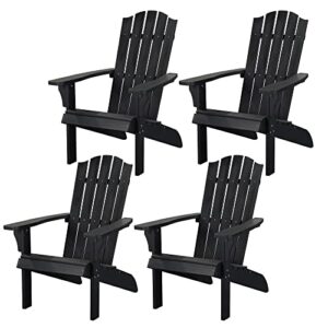 polyteak adirondack chair set of 4, premium weather resistant poly lumber, outdoor patio furniture, up to 300 lb, plastic adirondack chairs for porches, decks, and pool side, element collection, black