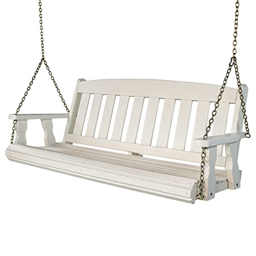 Amish Casual Heavy Duty 800 Lb Mission Treated Porch Swing with Hanging Chains (5 Foot, Semi-Solid White Stain)