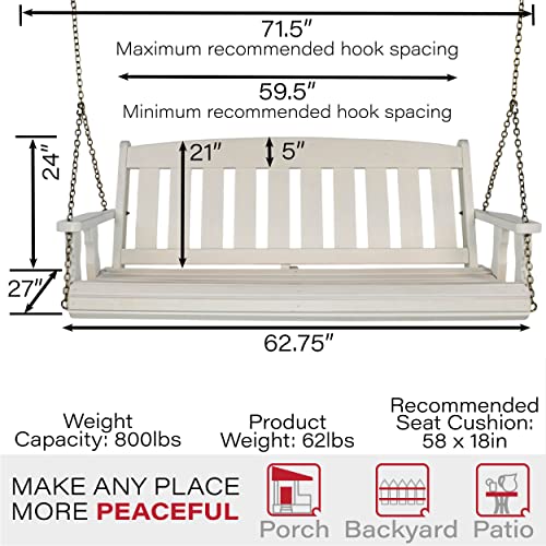 Amish Casual Heavy Duty 800 Lb Mission Treated Porch Swing with Hanging Chains (5 Foot, Semi-Solid White Stain)