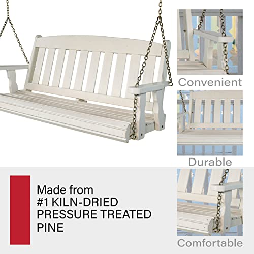 Amish Casual Heavy Duty 800 Lb Mission Treated Porch Swing with Hanging Chains (5 Foot, Semi-Solid White Stain)