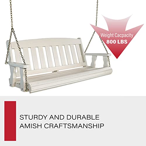 Amish Casual Heavy Duty 800 Lb Mission Treated Porch Swing with Hanging Chains (5 Foot, Semi-Solid White Stain)