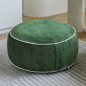 weruisi stuffed pouf ottoman, 21×10 inches chenille ottoman with inflatable pvc liner, foot rest with portable handle, round floor pillow for living room, bedroom, kids room (green)