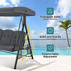 Mcombo 3 Seat Patio Swings with Canopy, Outdoor Porch Swing Chair with Stand, Adjustable Canopy Swing Sets for Backyard, Poolside, Balcony 4092 (Dark Grey)