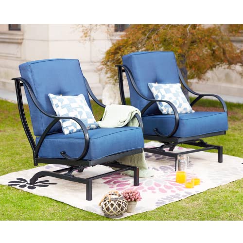 LOKATSE HOME 2 Piece Patio Outdoor Dining Chair Bistro Conversation Set Metal Frame Furniture with Cushion, Blue