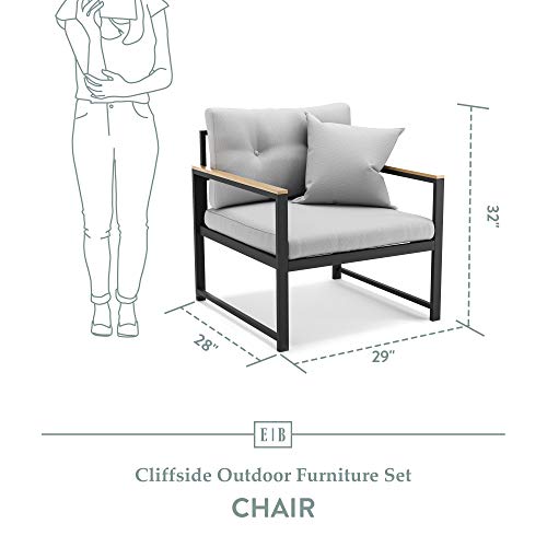 Edenbrook Cliffside Metal Patio Furniture - Mix and Match Chair Outdoor Furniture Pieces, Metal Chair with Cushions