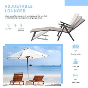 Meilocar Outdoor Lounge Chairs Set of 2, Lightweight Portable Folding Reclining Chaise Lounge Set Texilene Patio Chair Recliner with Adjustablef Backrest and Legs for Beach Yard and Poolside