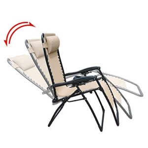 GOLDSUN 3 PCS Zero Gravity Chair Foldable Patio Chaise Lounge Chairs Outdoor Adjustable Recliner Folding Lounge Table Chair Set for Backyard Porch and Swing Poolside (Beige)