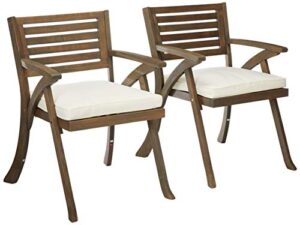 christopher knight home helen outdoor acacia wood dining chair, gray and crème