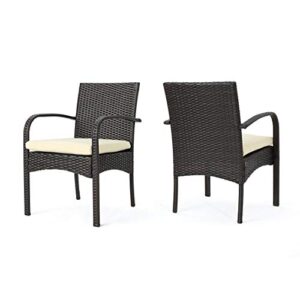 christopher knight home cordoba outdoor pe wicker dining chairs, 2-pcs set, multibrown