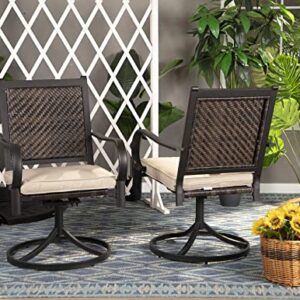 PHI VILLA Outdoor Rattan Dining Chairs Set of 2 Pieces Wicker Swivel Dining Chairs with Cushion for Outside Heavy Duty Wicker Patio Furniture Sets Bistro Chairs for Garden,Backyard,Lawn(2 Pieces)