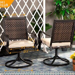 PHI VILLA Outdoor Rattan Dining Chairs Set of 2 Pieces Wicker Swivel Dining Chairs with Cushion for Outside Heavy Duty Wicker Patio Furniture Sets Bistro Chairs for Garden,Backyard,Lawn(2 Pieces)