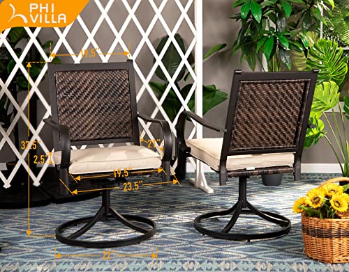 PHI VILLA Outdoor Rattan Dining Chairs Set of 2 Pieces Wicker Swivel Dining Chairs with Cushion for Outside Heavy Duty Wicker Patio Furniture Sets Bistro Chairs for Garden,Backyard,Lawn(2 Pieces)