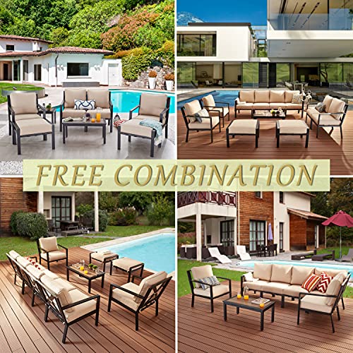 LOKATSE HOME Outdoor Club Chair Patio Metal Dining Sofa with Steel Frame for Porch, Deck, Poolside, Beige Cushions