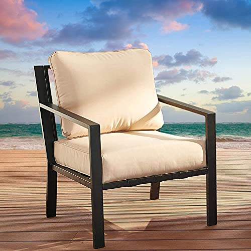 LOKATSE HOME Outdoor Club Chair Patio Metal Dining Sofa with Steel Frame for Porch, Deck, Poolside, Beige Cushions