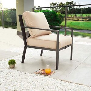 LOKATSE HOME Outdoor Club Chair Patio Metal Dining Sofa with Steel Frame for Porch, Deck, Poolside, Beige Cushions