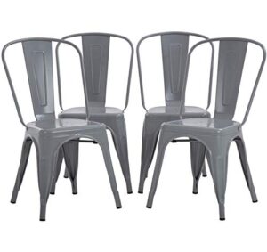 fdw metal dining chairs set of 4 indoor outdoor chairs patio chairs metal chairs 18 inch seat height restaurant chair kitchen chairs 330lbs weight capacity stackable chair tolix side bar chairs,gray
