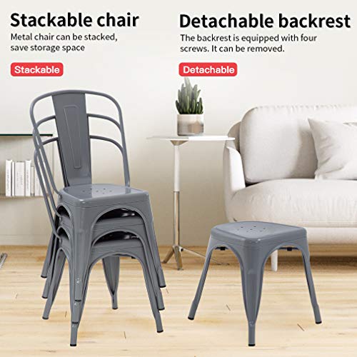 FDW Metal Dining Chairs Set of 4 Indoor Outdoor Chairs Patio Chairs Metal Chairs 18 Inch Seat Height Restaurant Chair Kitchen Chairs 330LBS Weight Capacity Stackable Chair Tolix Side Bar Chairs,Gray