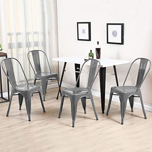 FDW Metal Dining Chairs Set of 4 Indoor Outdoor Chairs Patio Chairs Metal Chairs 18 Inch Seat Height Restaurant Chair Kitchen Chairs 330LBS Weight Capacity Stackable Chair Tolix Side Bar Chairs,Gray