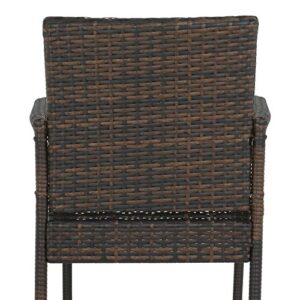 LEMY Outdoor Brown Wicker Rattan Bar Stool All-Weather Patio Furniture Chair Set with Armrest and Footrest (Set of 4)