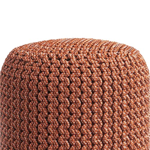 Pemberly Row Round Pouf Ottoman, Small Hand Knitted Hassock Footrest for Living Room, Cotton Woven Bean Bag Foot Stool for Couch, Orange Cloth Puff Chair for Floor, 18"x18"x18"