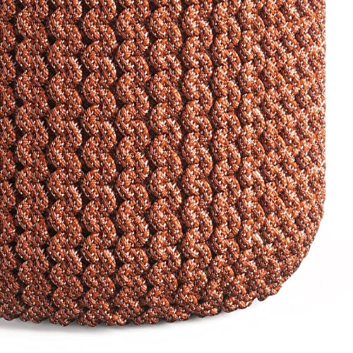 Pemberly Row Round Pouf Ottoman, Small Hand Knitted Hassock Footrest for Living Room, Cotton Woven Bean Bag Foot Stool for Couch, Orange Cloth Puff Chair for Floor, 18"x18"x18"