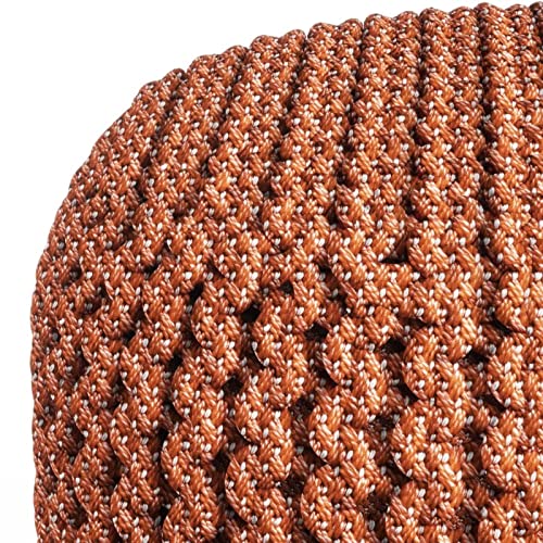 Pemberly Row Round Pouf Ottoman, Small Hand Knitted Hassock Footrest for Living Room, Cotton Woven Bean Bag Foot Stool for Couch, Orange Cloth Puff Chair for Floor, 18"x18"x18"