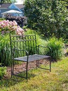 gardener’s supply company oxford folding garden bench | sturdy metal frame outdoor portable bench with side armrest for patio, lawn, yard & flower gardens | fits 2-person (17.5″ w x 40.5″ l x 41″ h)
