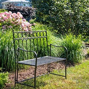 Gardener's Supply Company Oxford Folding Garden Bench | Sturdy Metal Frame Outdoor Portable Bench with Side Armrest for Patio, Lawn, Yard & Flower Gardens | Fits 2-Person (17.5" W x 40.5" L x 41" H)