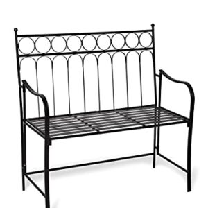 Gardener's Supply Company Oxford Folding Garden Bench | Sturdy Metal Frame Outdoor Portable Bench with Side Armrest for Patio, Lawn, Yard & Flower Gardens | Fits 2-Person (17.5" W x 40.5" L x 41" H)