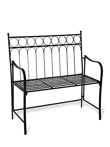 Gardener's Supply Company Oxford Folding Garden Bench | Sturdy Metal Frame Outdoor Portable Bench with Side Armrest for Patio, Lawn, Yard & Flower Gardens | Fits 2-Person (17.5" W x 40.5" L x 41" H)