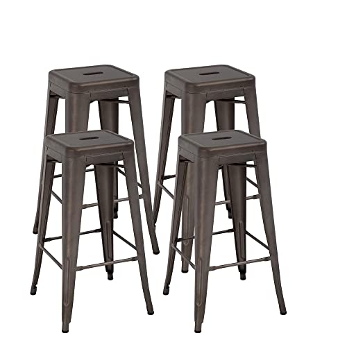 30 Inches Metal Chairs Bar Stools Counter Height Barstools Industrial Bar Chairs Patio Furniture Stool Stackable Modern High Backless Kitchen Dining Chairs Indoor Outdoor Set of 4,Gun