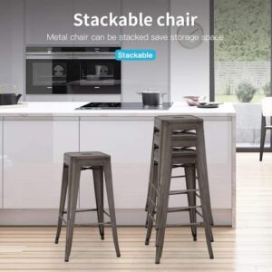 30 Inches Metal Chairs Bar Stools Counter Height Barstools Industrial Bar Chairs Patio Furniture Stool Stackable Modern High Backless Kitchen Dining Chairs Indoor Outdoor Set of 4,Gun