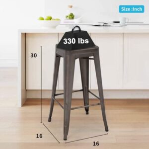 30 Inches Metal Chairs Bar Stools Counter Height Barstools Industrial Bar Chairs Patio Furniture Stool Stackable Modern High Backless Kitchen Dining Chairs Indoor Outdoor Set of 4,Gun