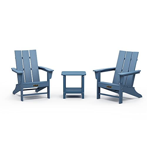 SERWALL Two Modern Adirondack Chairs with Double Side Table Set, Blue