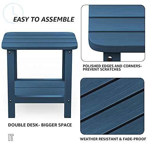 SERWALL Two Modern Adirondack Chairs with Double Side Table Set, Blue