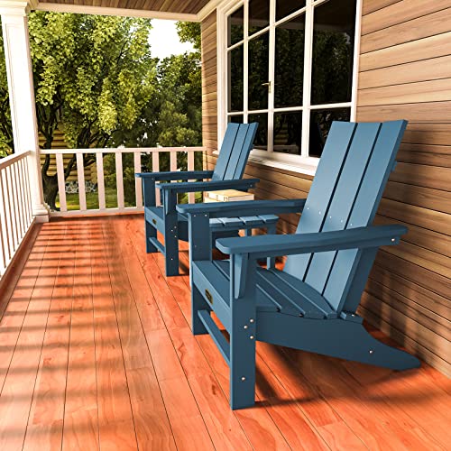 SERWALL Two Modern Adirondack Chairs with Double Side Table Set, Blue