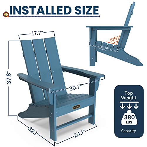 SERWALL Two Modern Adirondack Chairs with Double Side Table Set, Blue