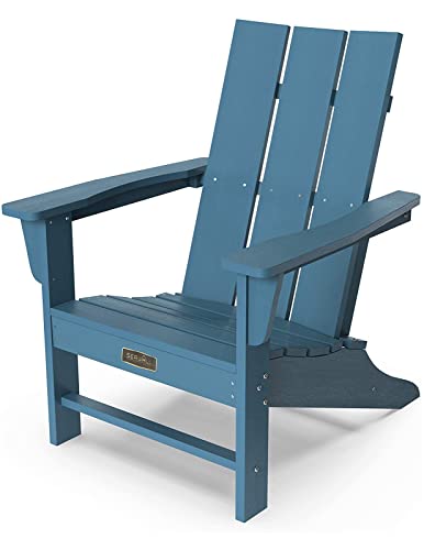 SERWALL Two Modern Adirondack Chairs with Double Side Table Set, Blue