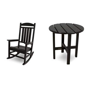 polywood r100bl presidential rocking chair, black & rst18bl round 18″ side table, black