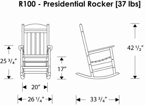 POLYWOOD R100BL Presidential Rocking Chair, Black & RST18BL Round 18" Side Table, Black