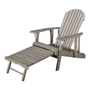 GDFStudio Halley Outdoor Reclining Wood Adirondack Chair with Footrest (1, Grey)