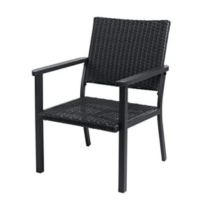 helios&hestia all weather outdoor patio steel wicker lounge chair with arms, black