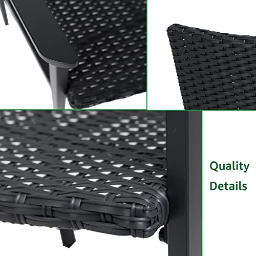 Helios&Hestia All Weather Outdoor Patio Steel Wicker Lounge Chair with Arms, Black