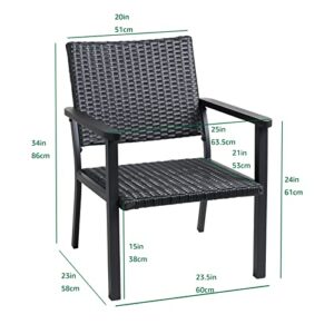 Helios&Hestia All Weather Outdoor Patio Steel Wicker Lounge Chair with Arms, Black