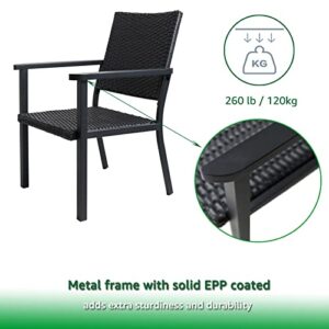 Helios&Hestia All Weather Outdoor Patio Steel Wicker Lounge Chair with Arms, Black