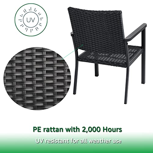 Helios&Hestia All Weather Outdoor Patio Steel Wicker Lounge Chair with Arms, Black