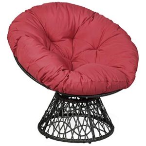 giantex rattan round papasan chair, 360-degree swivel egg chair with soft cushion, living room chair leisure chair with gray frame indoor outdoor use (burgundy)