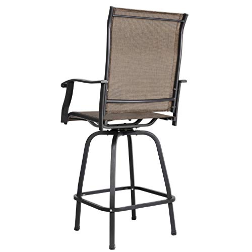 Nuu Garden Outdoor Swivel Bar Stools Set of 2, All-Weather Textilene Bar Height Patio Chairs with Armrests for Balcony and Sunroom, Black and Brown